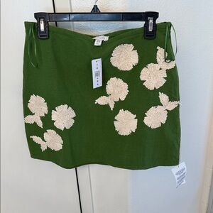 Topshop Green Mini Skirt with Cream Floral Appliqué